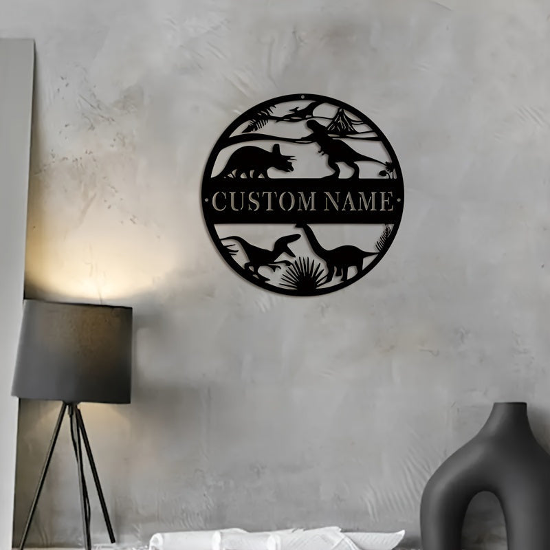 Personalized Dinosaur Metal Wall Art with Custom Name Sign for Home Decor