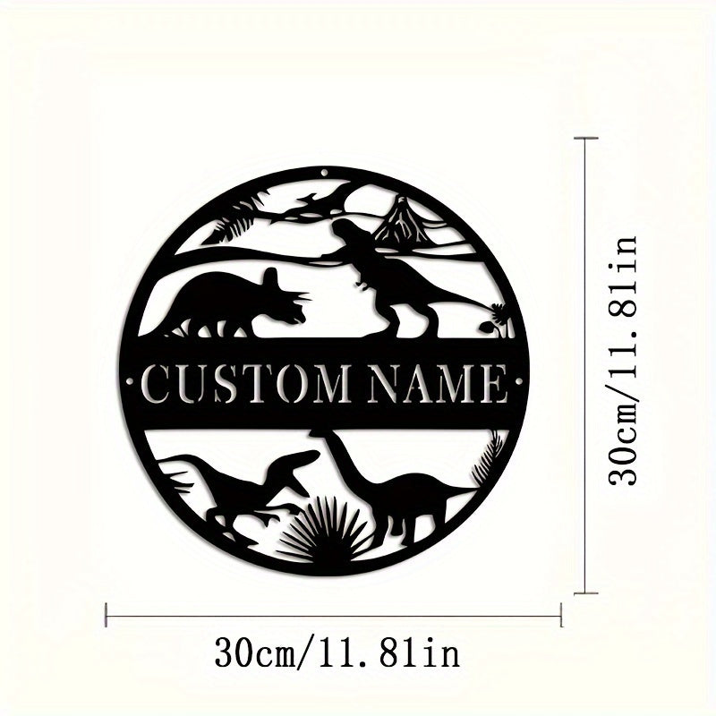 Personalized Dinosaur Metal Wall Art with Custom Name Sign for Home Decor