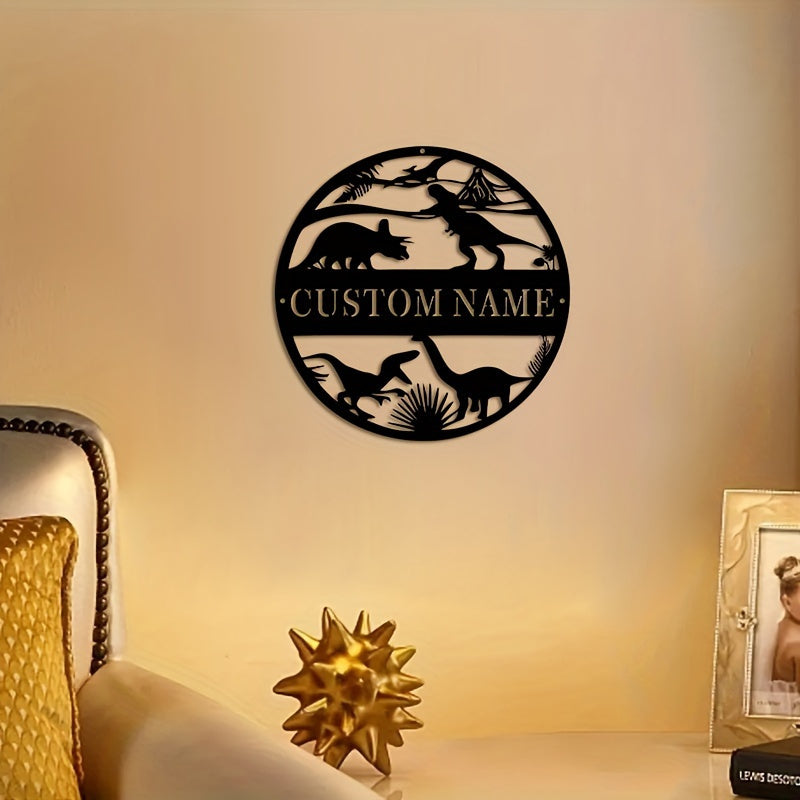 Personalized Dinosaur Metal Wall Art with Custom Name Sign for Home Decor