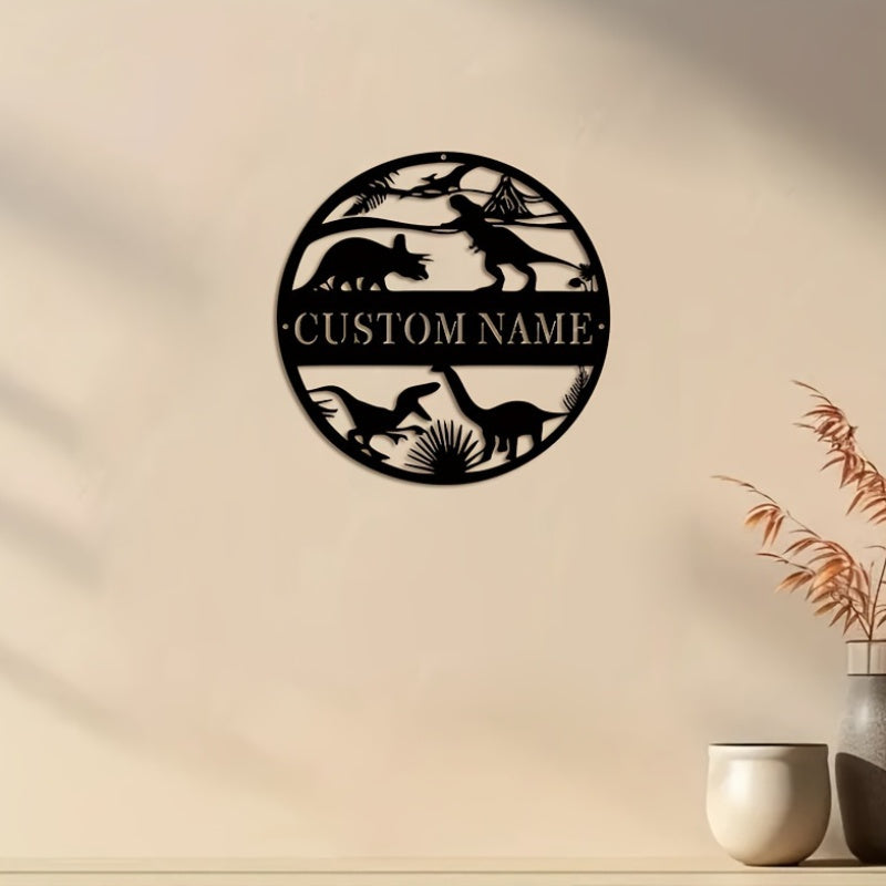 Personalized Dinosaur Metal Wall Art with Custom Name Sign for Home Decor