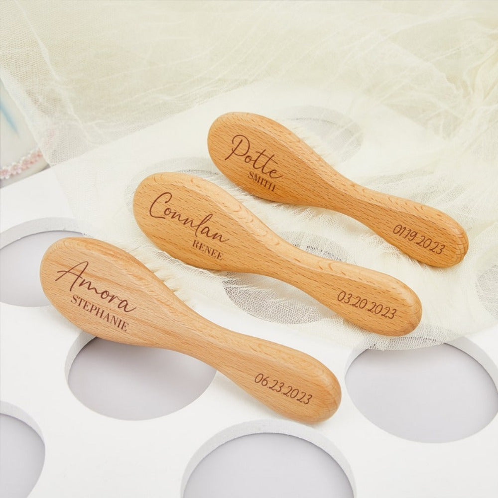 Kids Acrylic Wooden Scalp Massager Personalized Name Birth Date Infant Gift