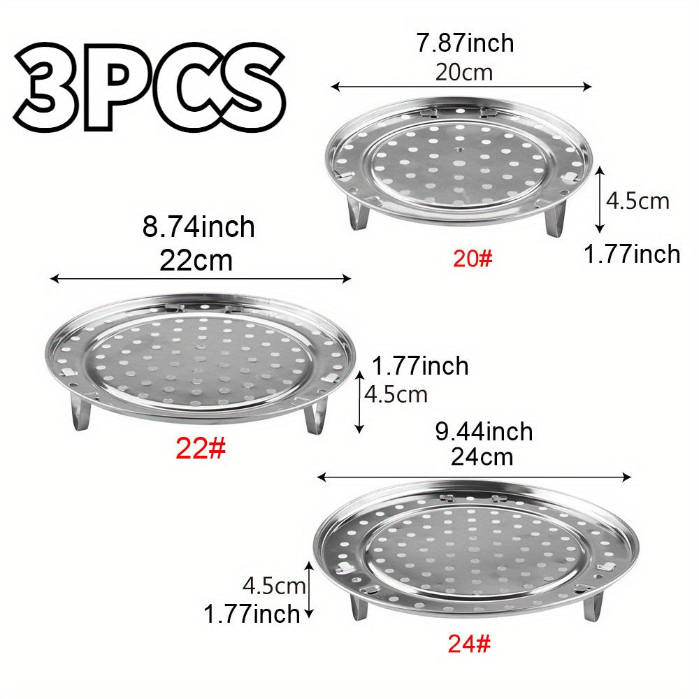Set of 3 Stainless Steel Egg Poachers and Steamer Racks for Buns and Vegetables