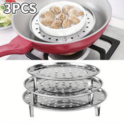 Set of 3 Stainless Steel Egg Poachers and Steamer Racks for Buns and Vegetables