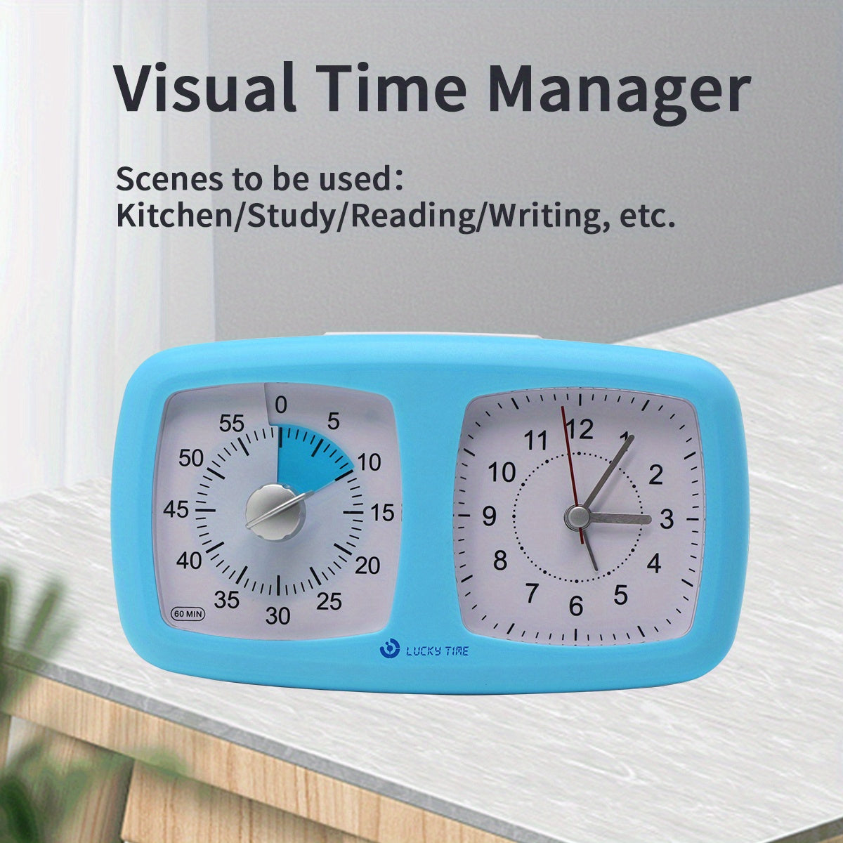 Dual Screen Visual Timer and Alarm Clock Battery-Powered for Home School Work