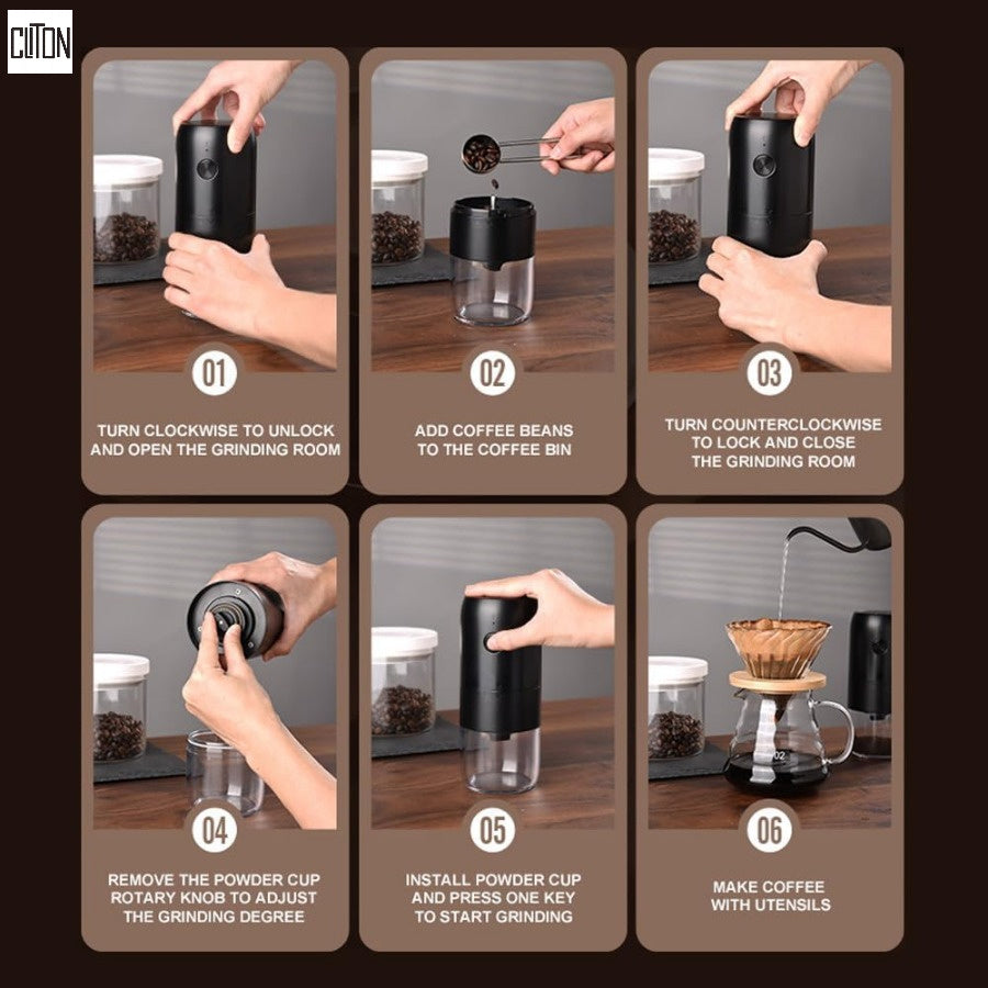 Electric Portable Coffee Grinder USB Rechargeable Mini Burr Filter