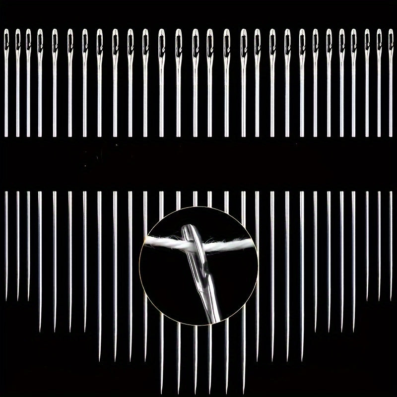 Qo'l tikish, yamoqlash va kesma tikish uchun turli o'lchamdagi 30 ta oson ip tikish ignalari to'plami, yog'och saqlash trubkasi bilan.