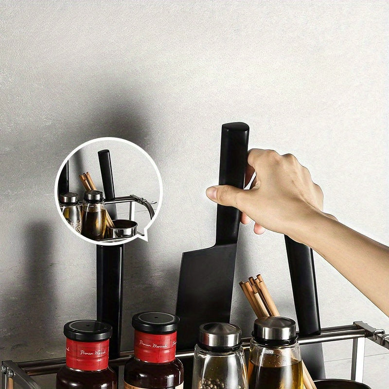 Stainless Steel Kitchen Storage Rack with Hooks, Multi-Layer Floor-to-Ceiling Organizer