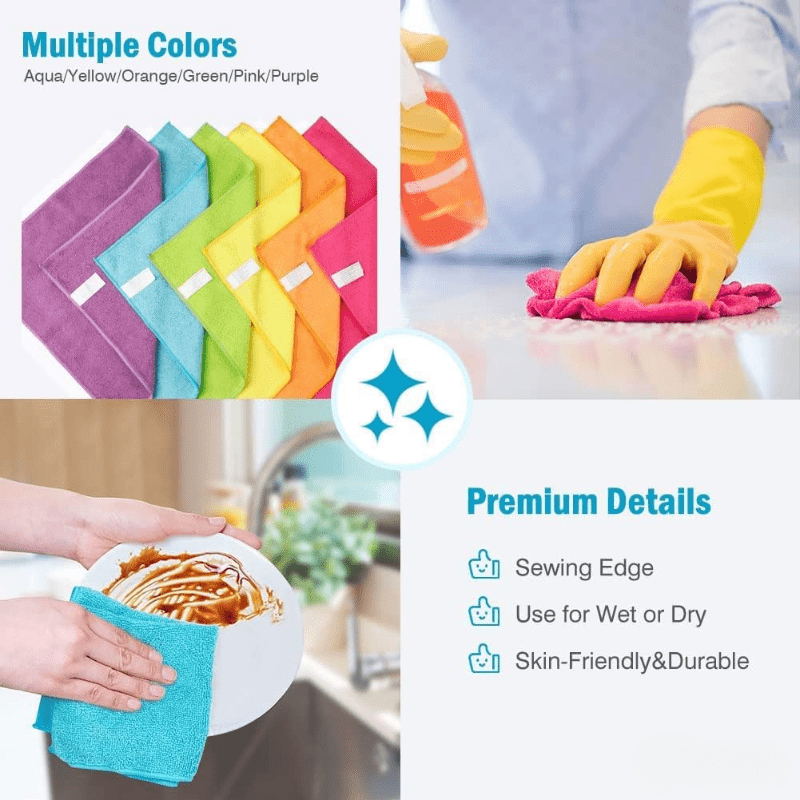 30 ta yuqori singdirish qobiliyatiga ega mikroto'qima tozalash matolari to'plami, yashash xonasi, hammom, oshxona va avtomobilni parvarish qilish uchun ideal ko'p maqsadli chang tozalash matolari