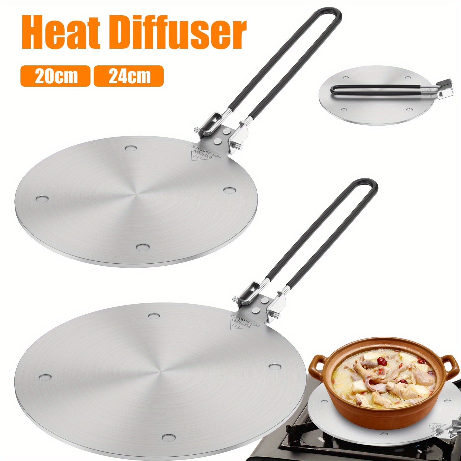 Stainless Steel Heat Diffuser Plate for Gas Stove 20/24cm Non-Slip Even Heat