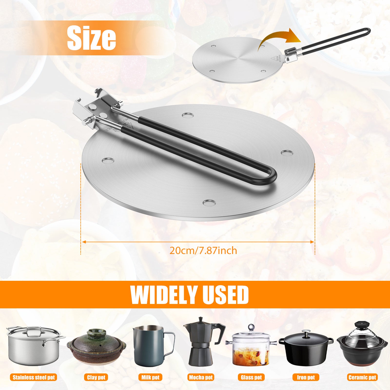 Stainless Steel Heat Diffuser Plate for Gas Stove 20/24cm Non-Slip Even Heat