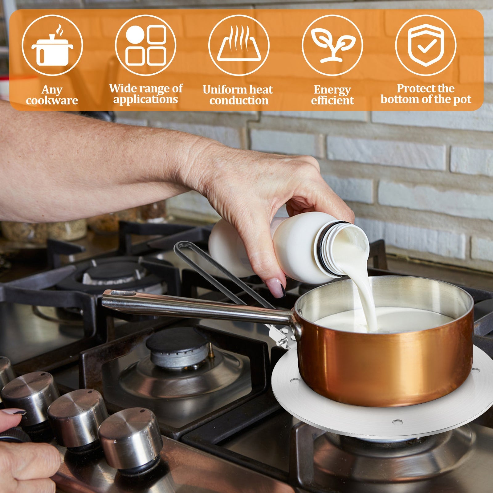 Stainless Steel Heat Diffuser Plate for Gas Stove 20/24cm Non-Slip Even Heat