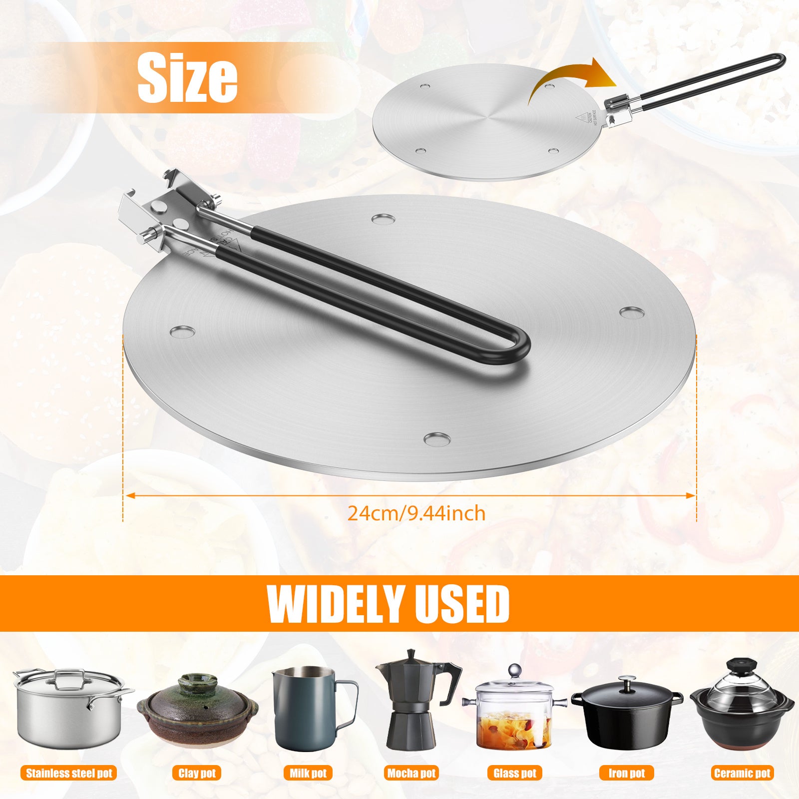 Stainless Steel Heat Diffuser Plate for Gas Stove 20/24cm Non-Slip Even Heat