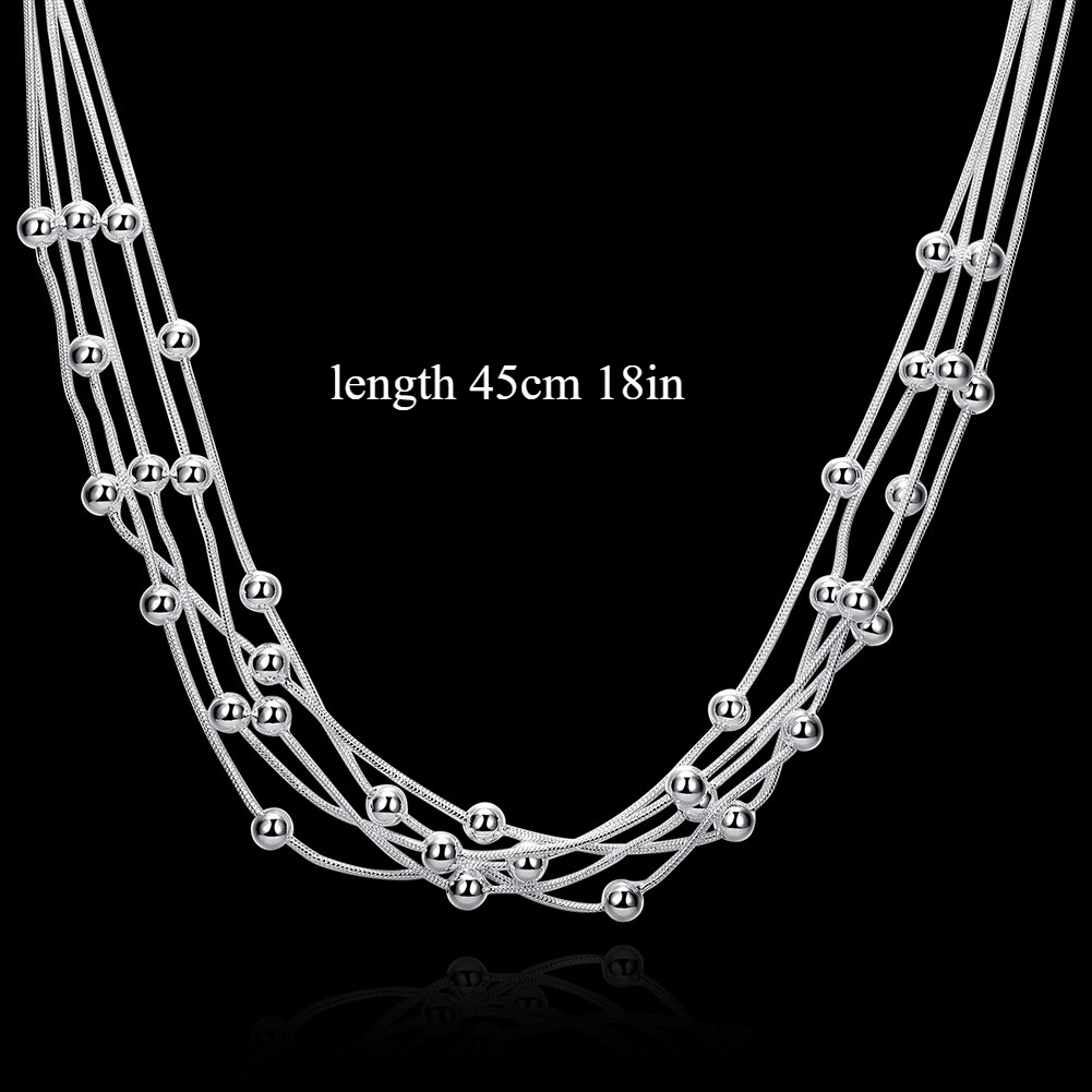 Women's Silver Plated Multi-Layer Beaded Necklace 45.72cm Snake Chain Jewelry