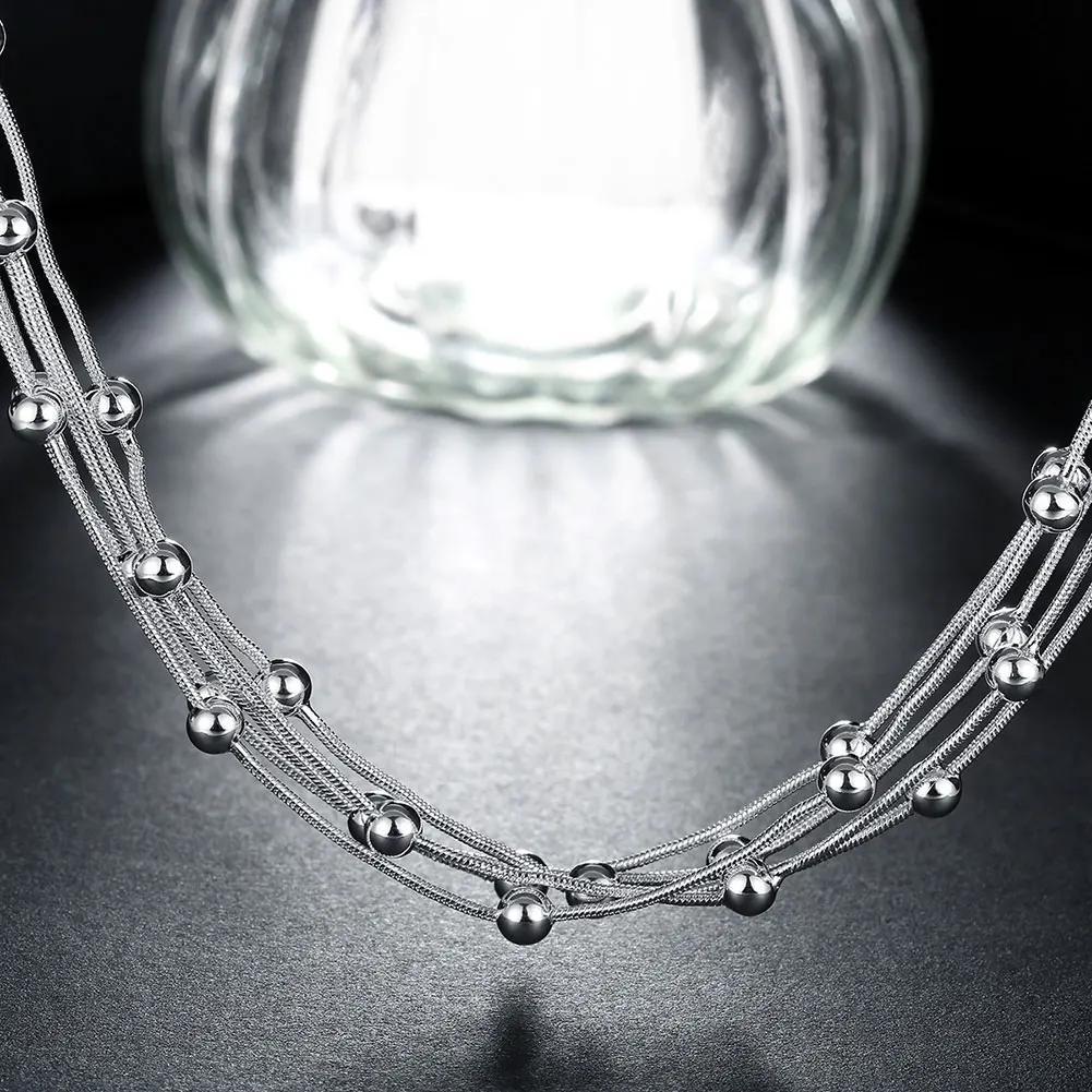 Women's Silver Plated Multi-Layer Beaded Necklace 45.72cm Snake Chain Jewelry