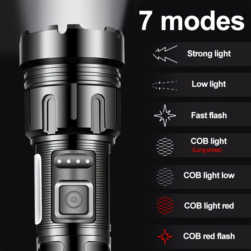 LED Flashlight with COB Work Light 7 Brightness Modes Rechargeable 1200mAh Lithium Battery