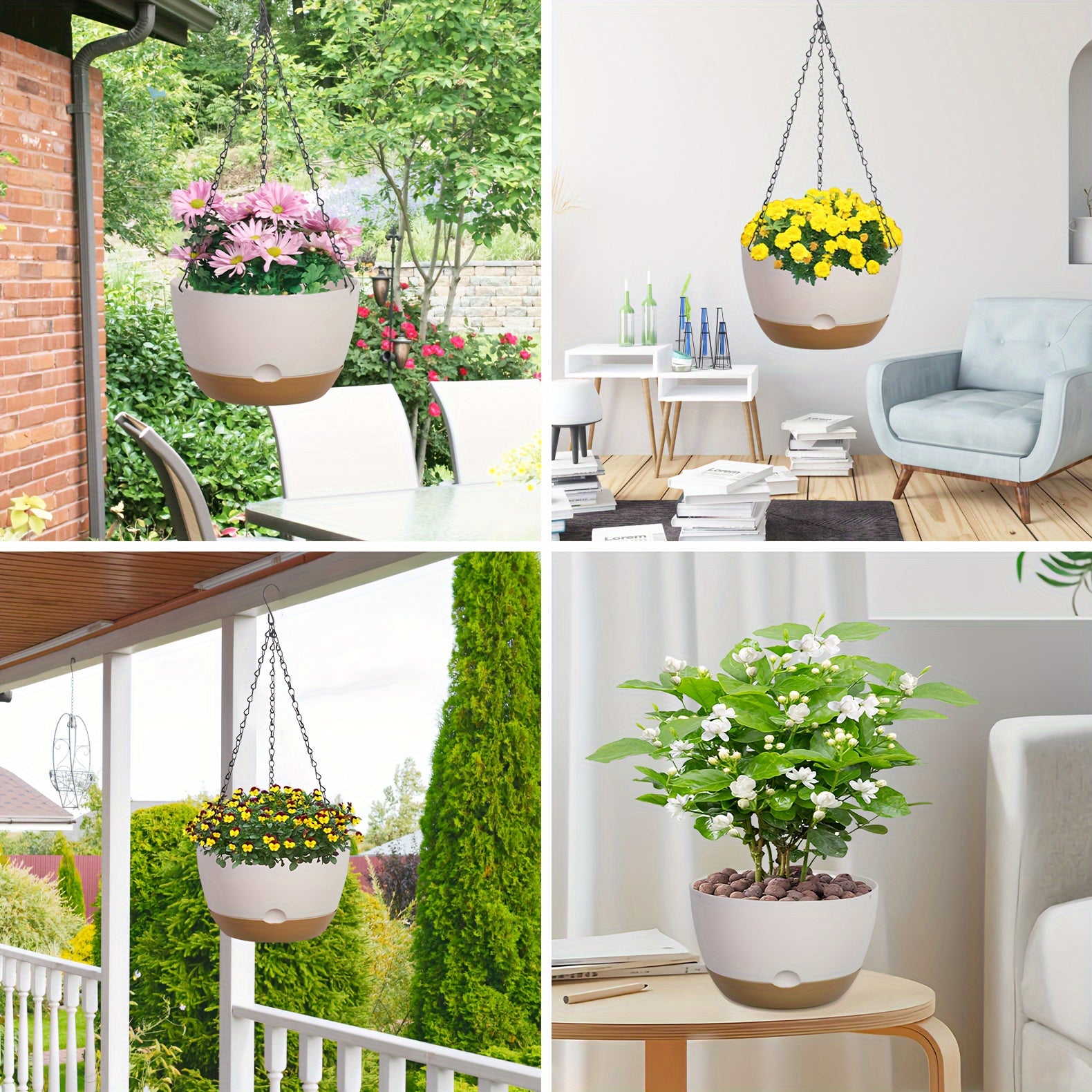 3 dona osilgan gulqopqog'i to'plami, 20.32cm katta sig'imli drenaj zanjiri, olib tashlanadigan idish, ichki va tashqi bog'lar, balkon bezaklari