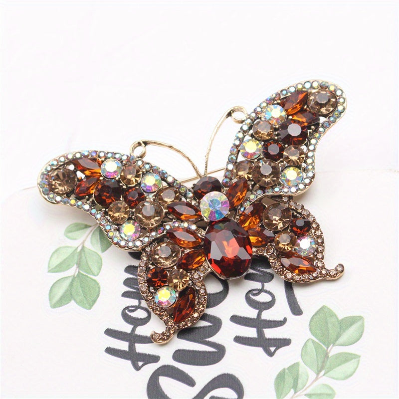 Broche de mariposa para mujer, joyería de moda con rhinestones, accesorio elegante