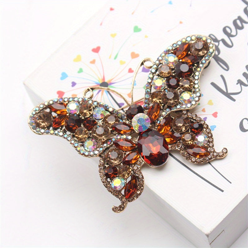 Broche de mariposa para mujer, joyería de moda con rhinestones, accesorio elegante