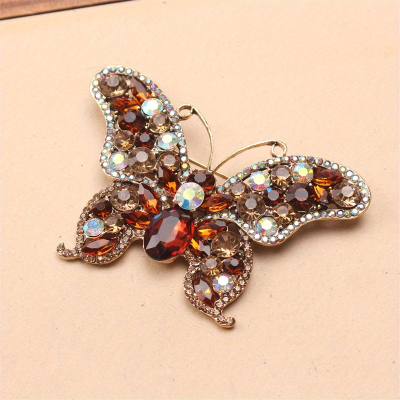 Broche de mariposa para mujer, joyería de moda con rhinestones, accesorio elegante