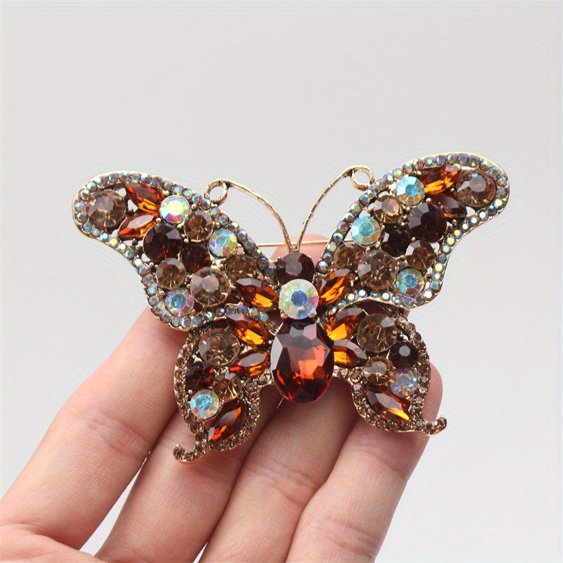 Broche de mariposa para mujer, joyería de moda con rhinestones, accesorio elegante