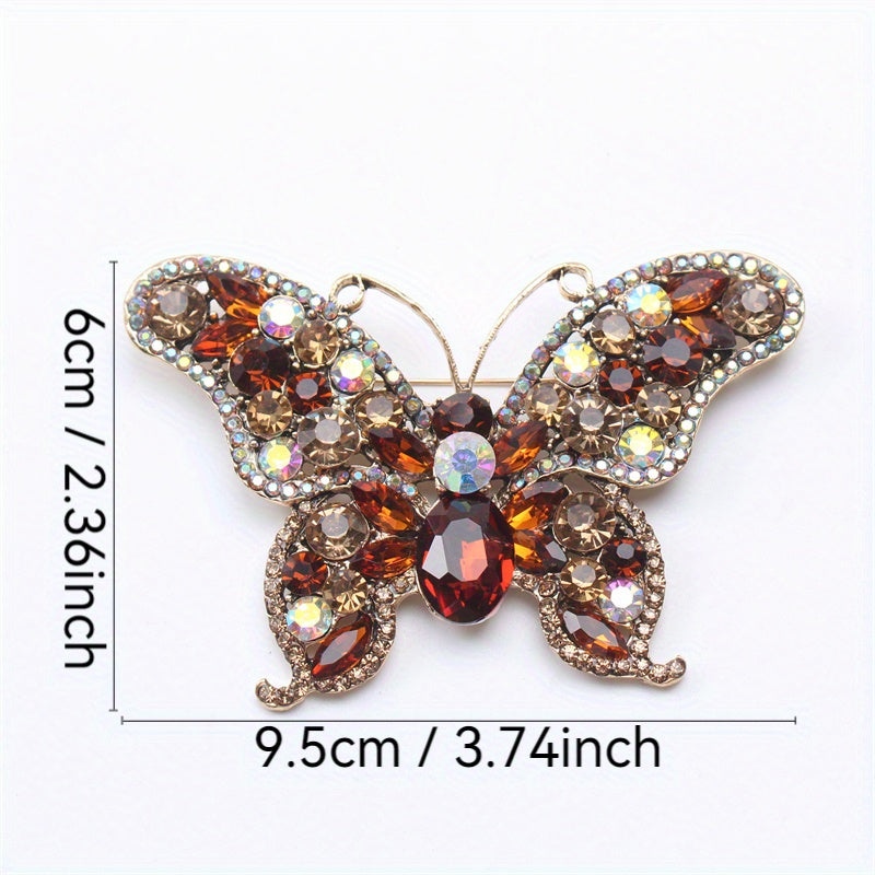 Broche de mariposa para mujer, joyería de moda con rhinestones, accesorio elegante
