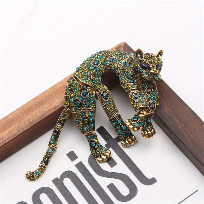Vintage Leopard Brooch with Water-Dripped Enamel Design for Elegant Fashion