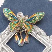 Vintage Enamel Butterfly Brooch with Rhinestones and Tassel for Women's Jewelry