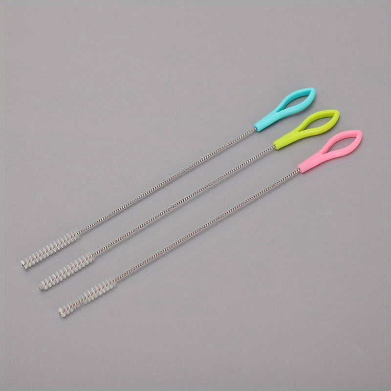 Set of 3 Stainless Steel Straw Cleaning Brushes with Nylon Bristles for Reusable Straws