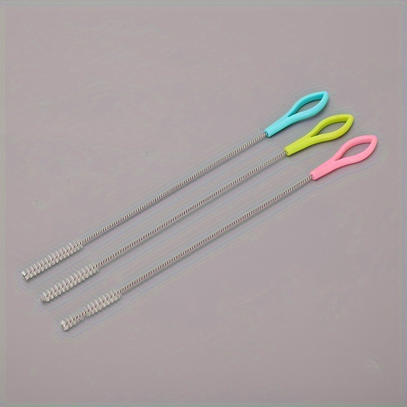 Set of 3 Stainless Steel Straw Cleaning Brushes with Nylon Bristles for Reusable Straws