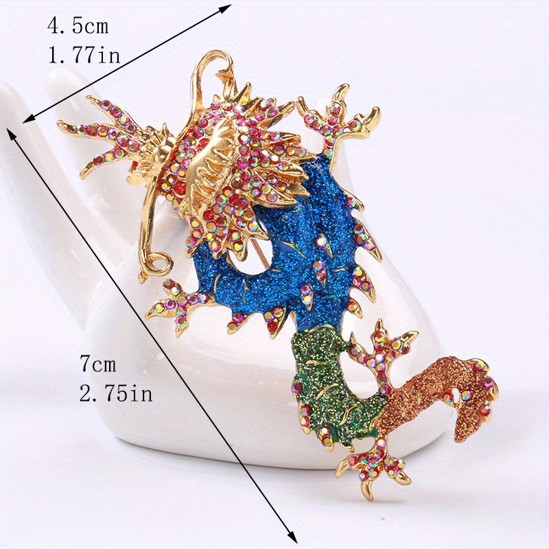 Enamel Dragon Brooch for Men and Women Chinese Style Rhinestone Embellishments