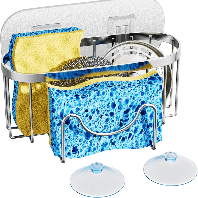 Stainless Steel Kitchen Sink Organizer with Multi-Functional M-Shape Design for Sponge and Brush Storage
