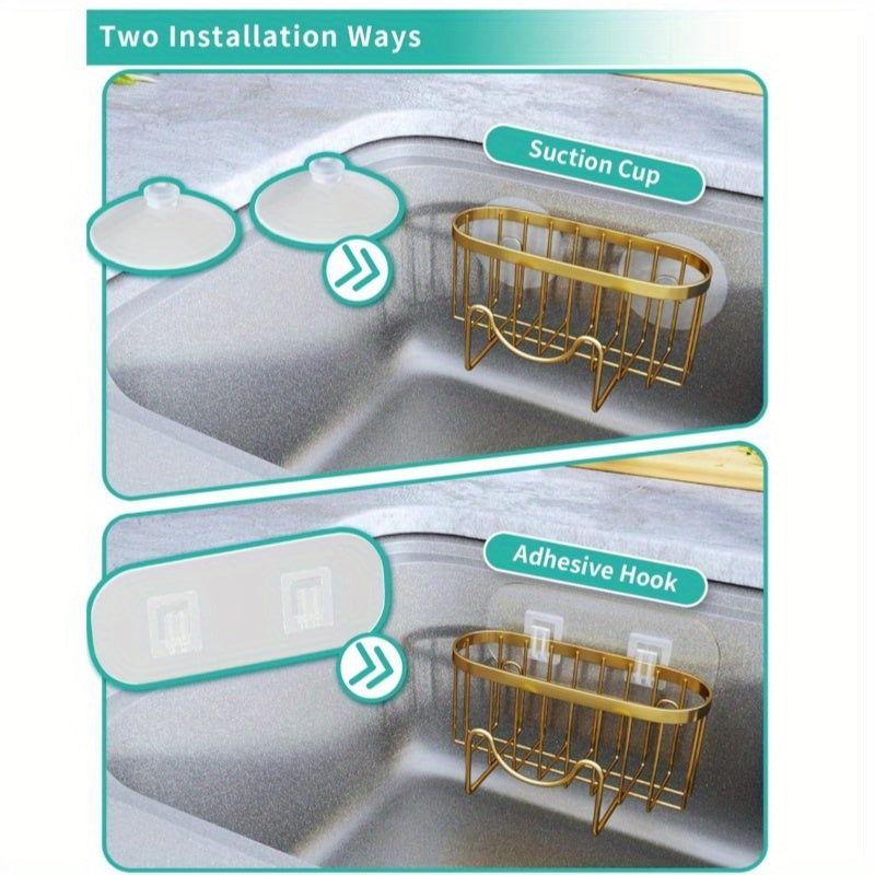 Кадди для раковины из нержавеющей стали с многофункциональным M-образным дизайном для слива губок, два варианта крепления для организации губок, щеток, пробок для раковины и скребков.