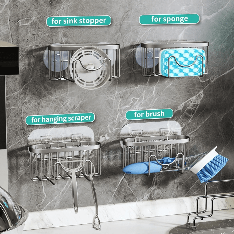 Stainless Steel Kitchen Sink Organizer with Multi-Functional M-Shape Design for Sponge and Brush Storage