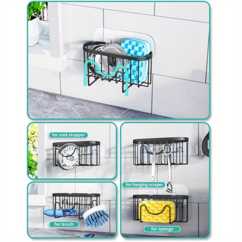Stainless Steel Kitchen Sink Organizer with Multi-Functional M-Shape Design for Sponge and Brush Storage