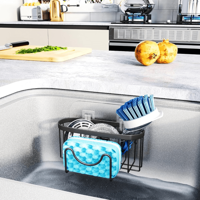 Stainless Steel Kitchen Sink Organizer with Multi-Functional M-Shape Design for Sponge and Brush Storage