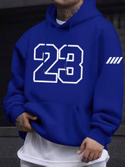 Men's Polyester Hoodie with Kangaroo Pocket, Casual Geometric Print for Fall and Winter