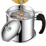 Stainless Steel Oil Storage Pot with Strainer and Lid for Cooking