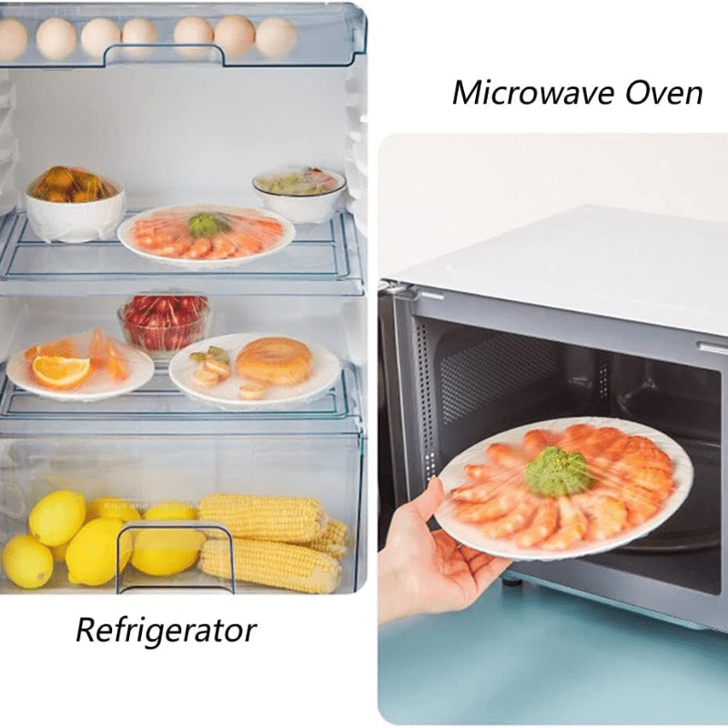 Plastic Food Storage Bags with Elastic Lids, 100 Pieces, Preserving Fruits Vegetables Meat