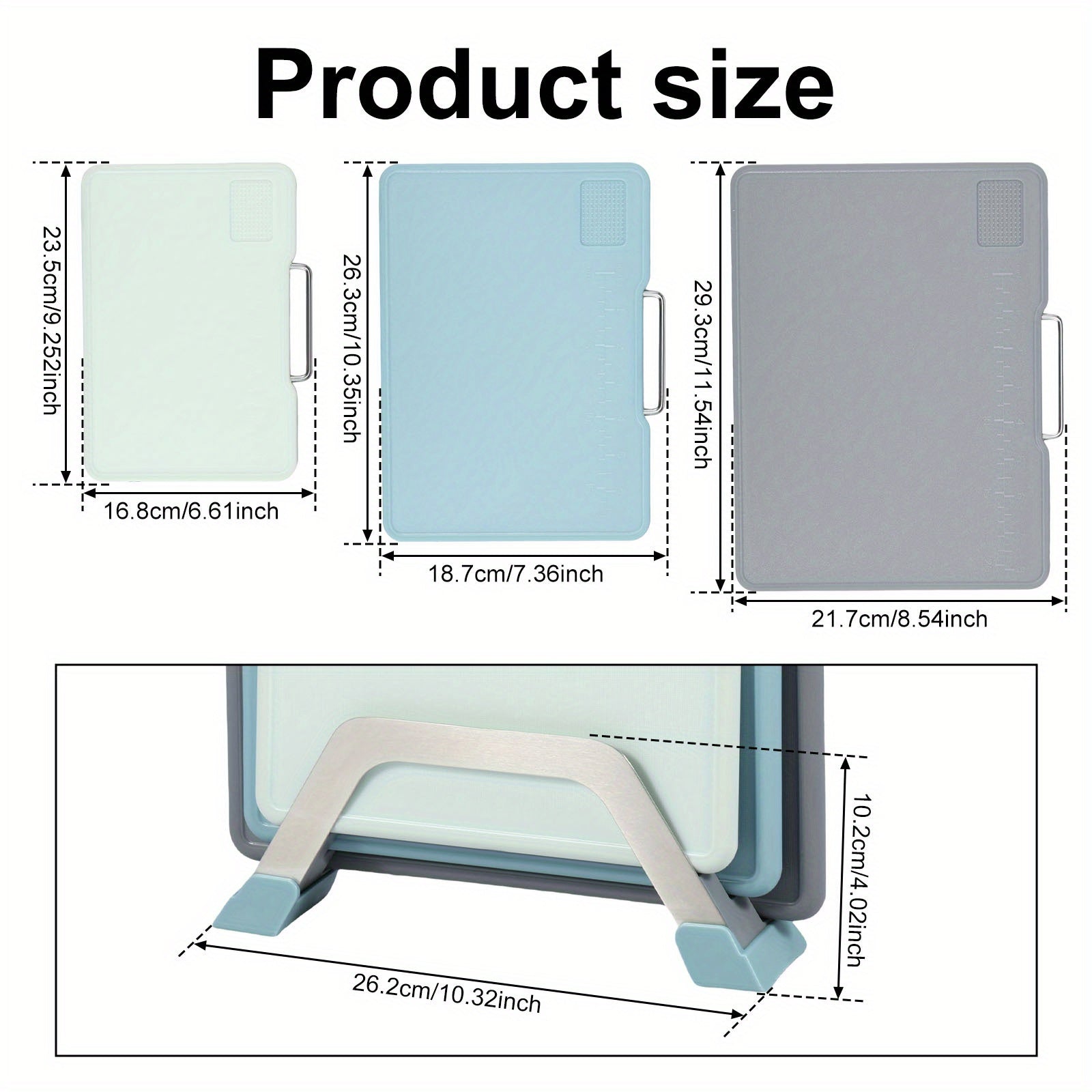 Multifunctional Kitchen Cutting Board Set with Stand, Non-Slip Handle, 3 Sizes