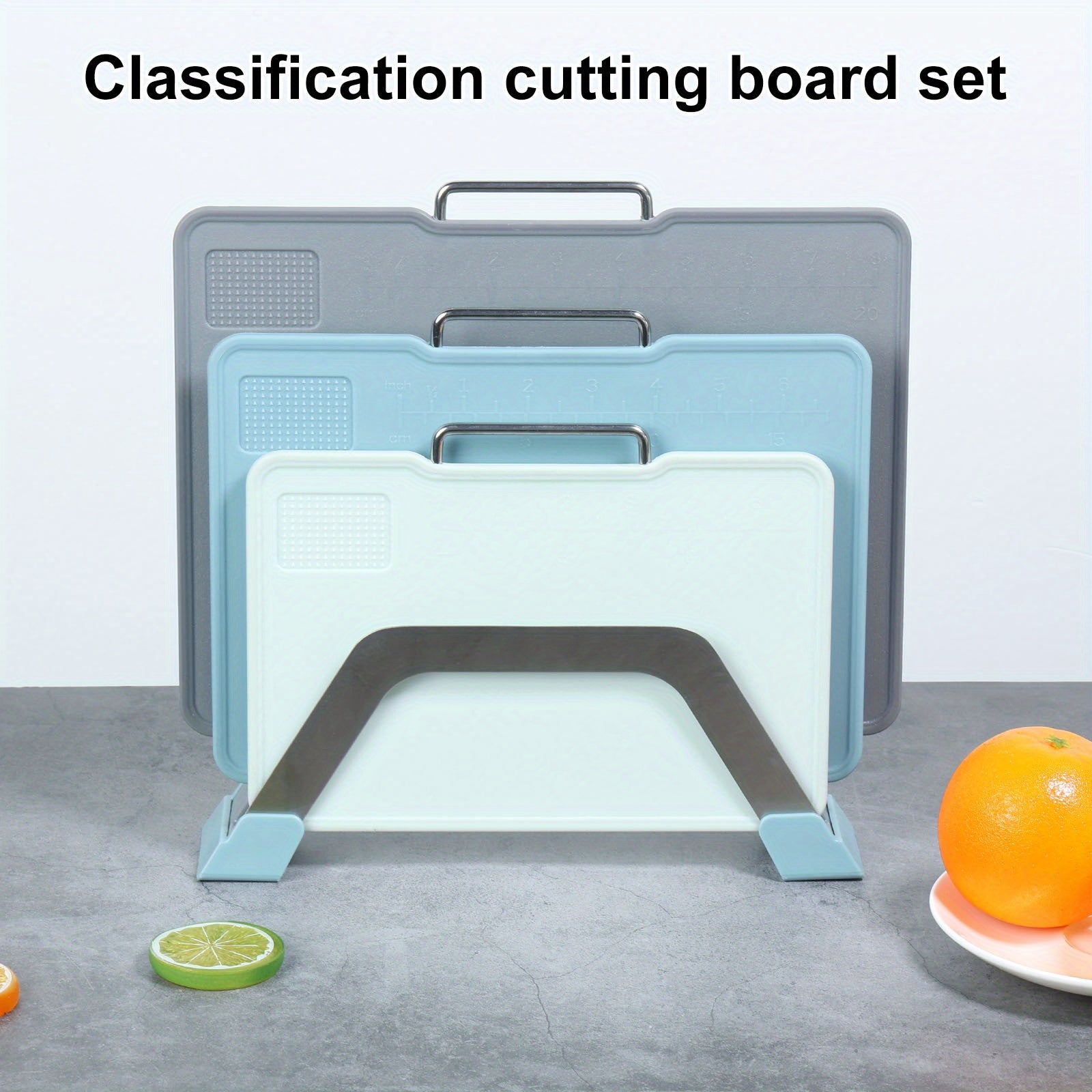 Multifunctional Kitchen Cutting Board Set with Stand, Non-Slip Handle, 3 Sizes