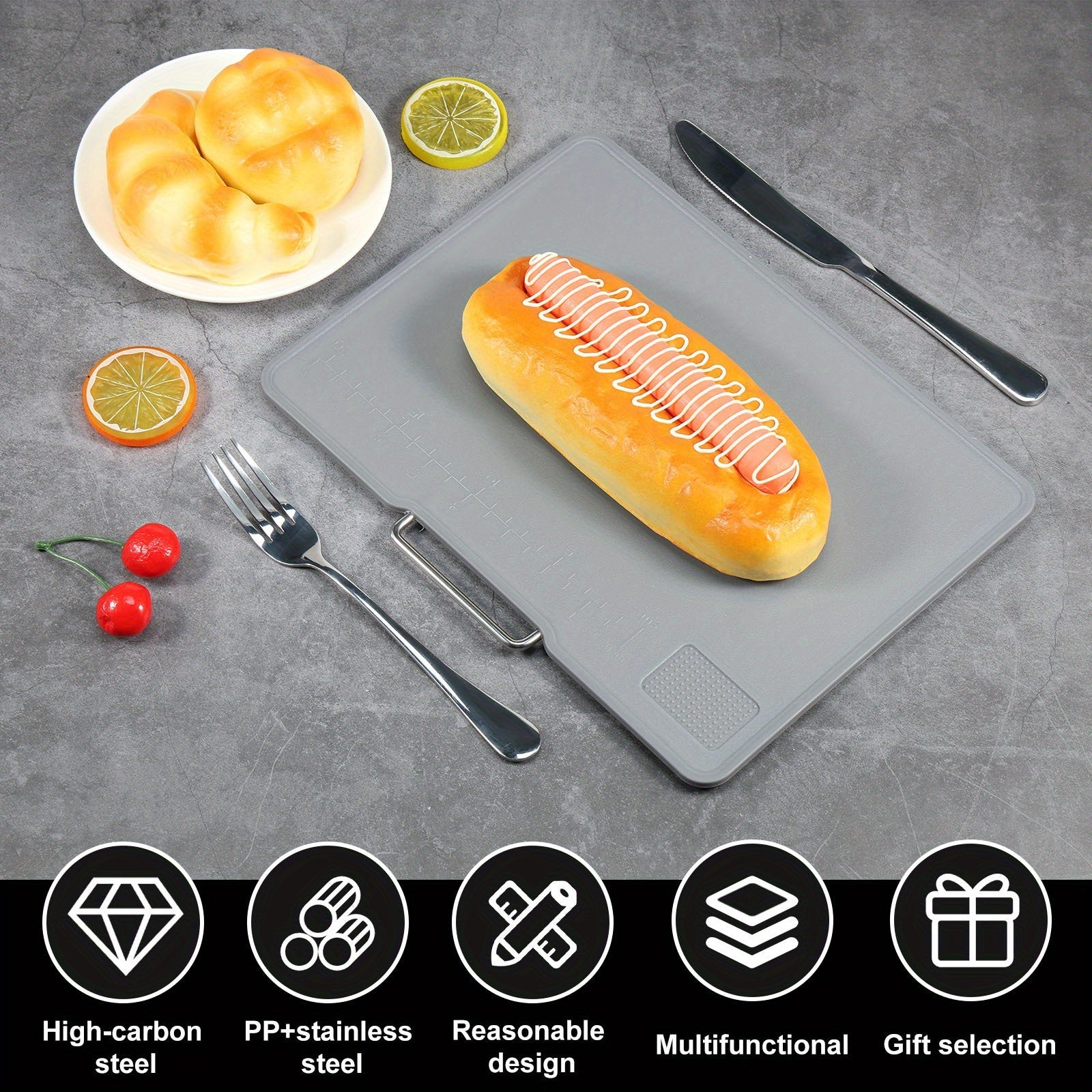 Multifunctional Kitchen Cutting Board Set with Stand, Non-Slip Handle, 3 Sizes