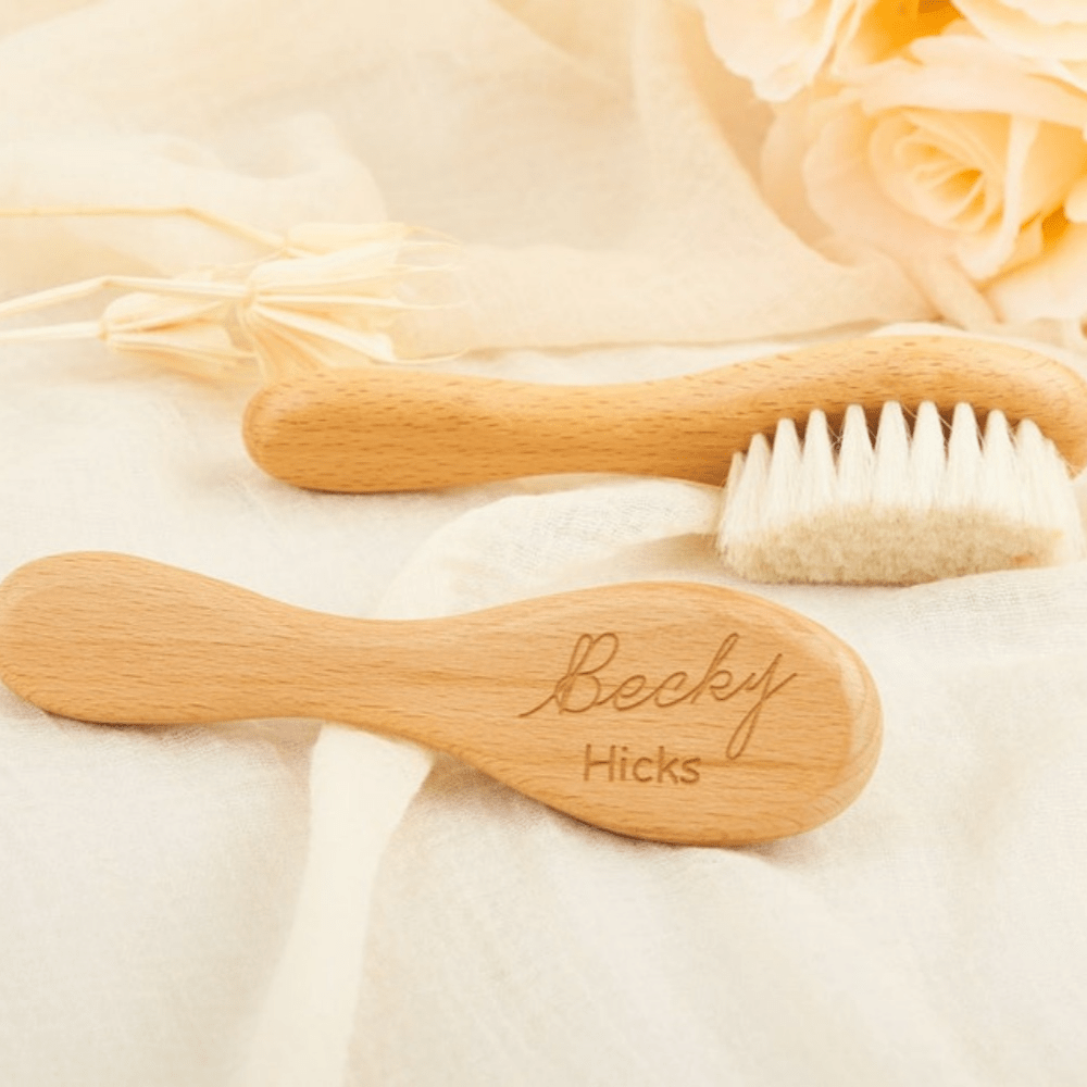 Personalized Wooden Hairbrush and Comb Set with Engraved Names for Teens and Adults