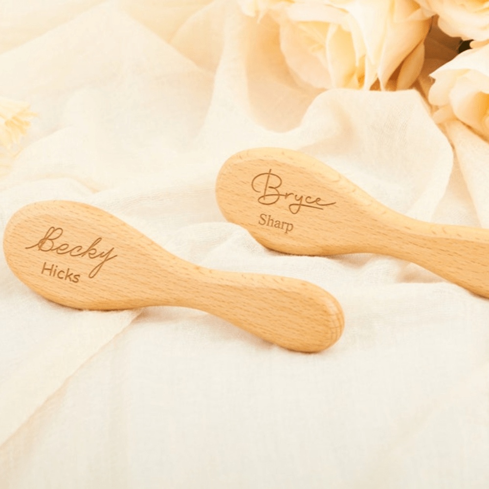Personalized Wooden Hairbrush and Comb Set with Engraved Names for Teens and Adults