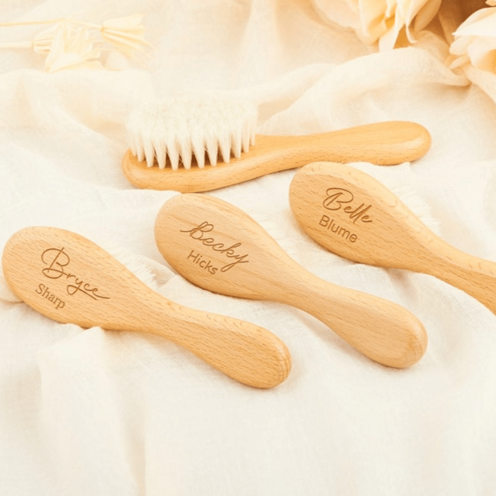 Personalized Wooden Hairbrush and Comb Set with Engraved Names for Teens and Adults