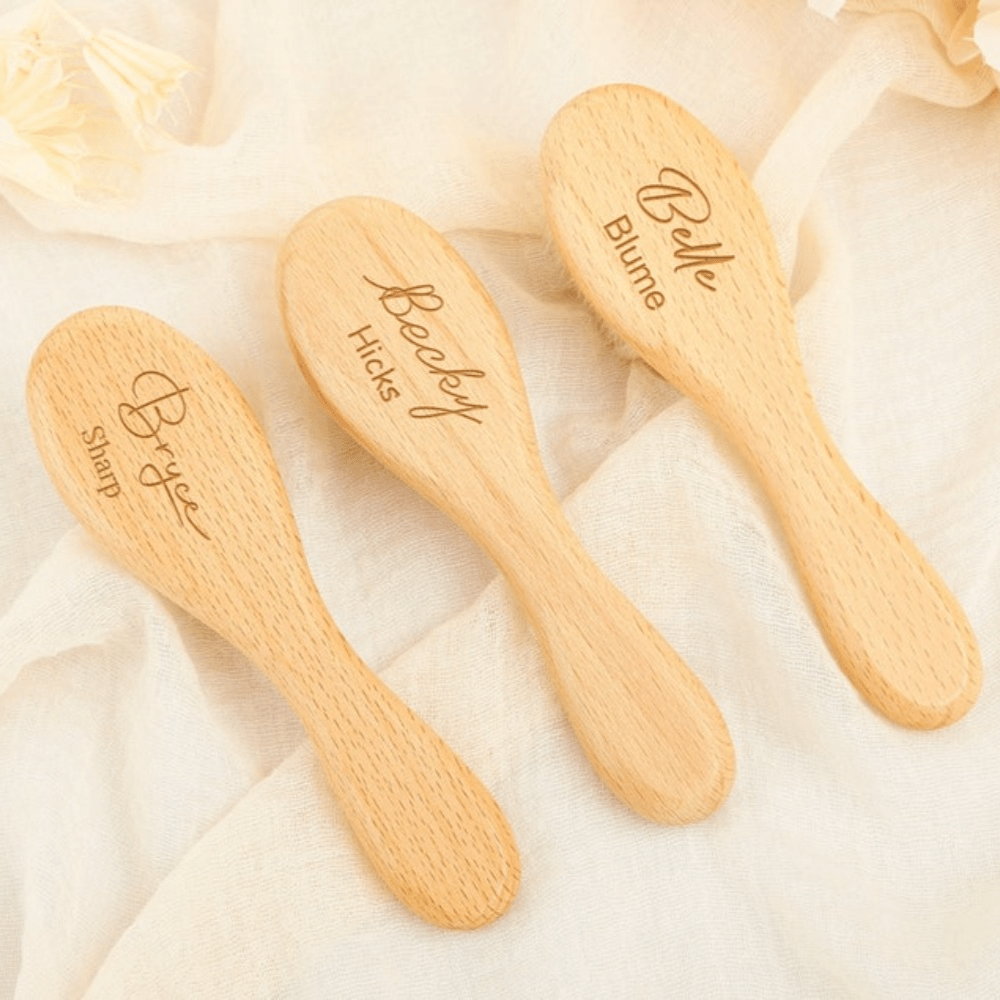Personalized Wooden Hairbrush and Comb Set with Engraved Names for Teens and Adults