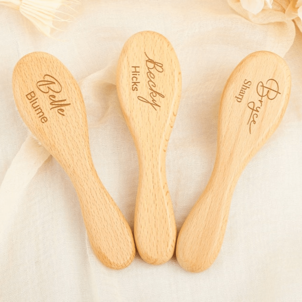 Personalized Wooden Hairbrush and Comb Set with Engraved Names for Teens and Adults