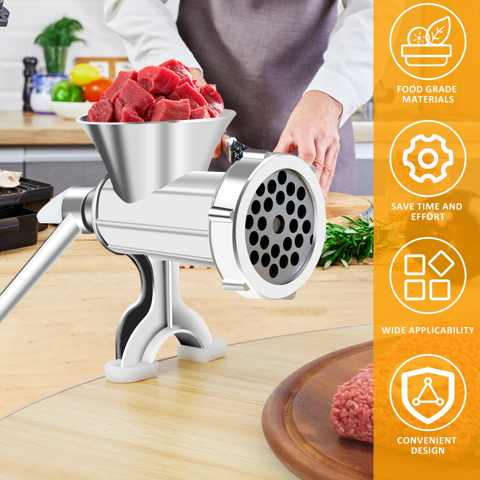 Manual Meat Grinder with Handle, Stainless Steel Tubes, Versatile Sausage Maker