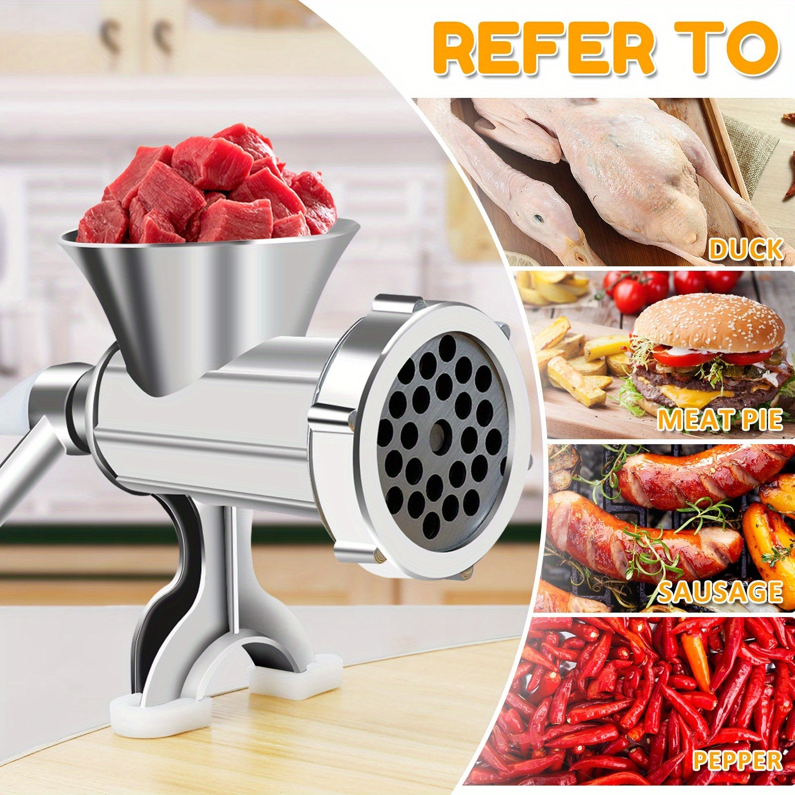 Manual Meat Grinder with Handle, Stainless Steel Tubes, Versatile Sausage Maker