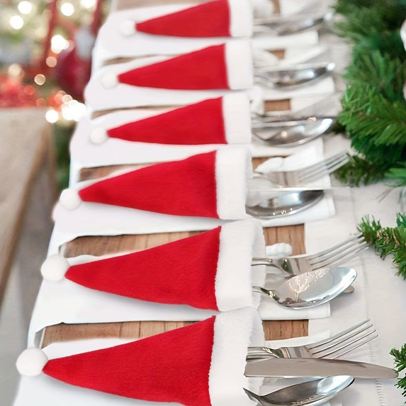 Set of 10 Christmas Hat-Shaped Forks, Festive Tableware, Holiday Party Decor