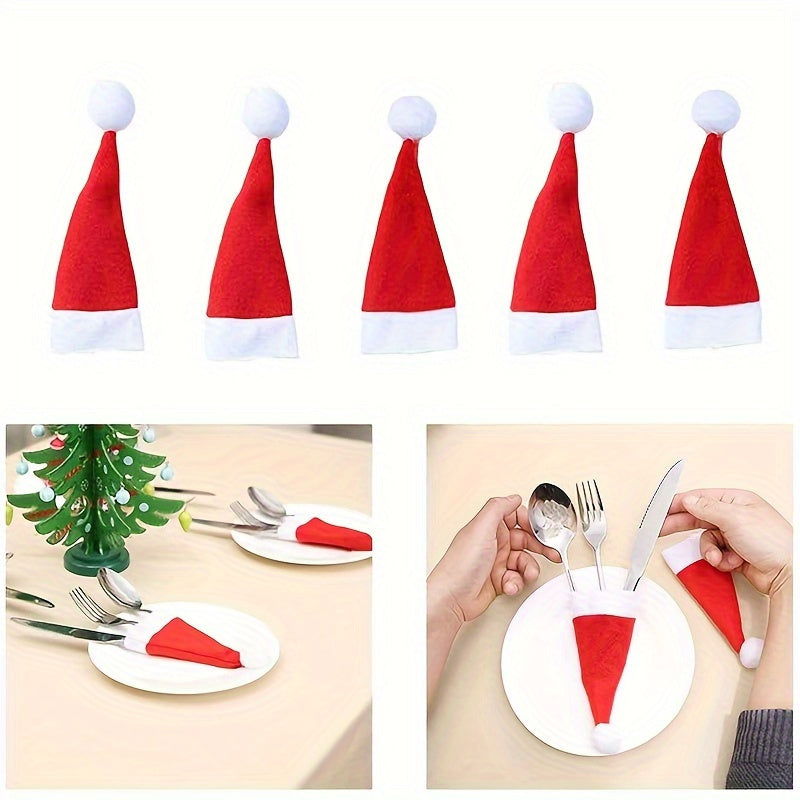 Set of 10 Christmas Hat-Shaped Forks, Festive Tableware, Holiday Party Decor